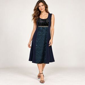 Spencer Alexis Vintage Dress 12 Velvet Burnout Jacquard Blue Art to Wear USA